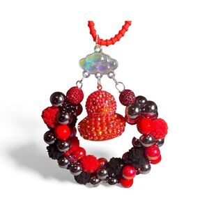 Red Rhinestone Duck Beaded Rearview Mirror Hanger